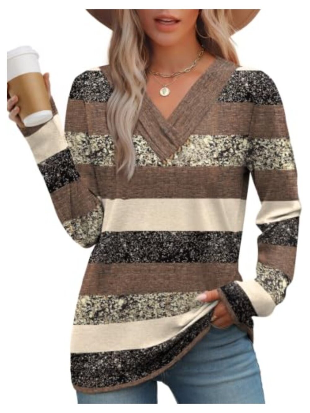Womens V Neck Long Sleeve Top Lightweight Tunics Pullover Business Casual Fall